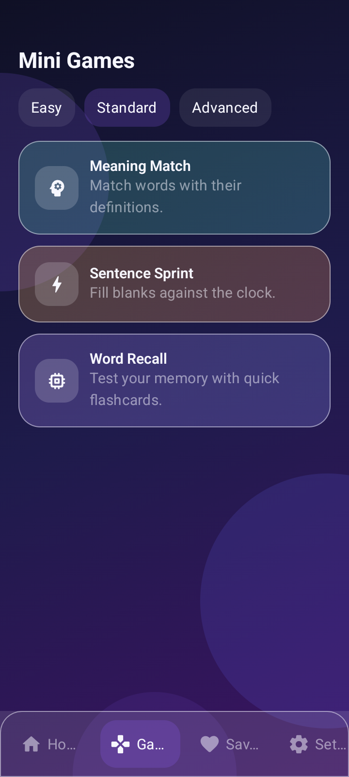 Word Whisperer mini games screenshot